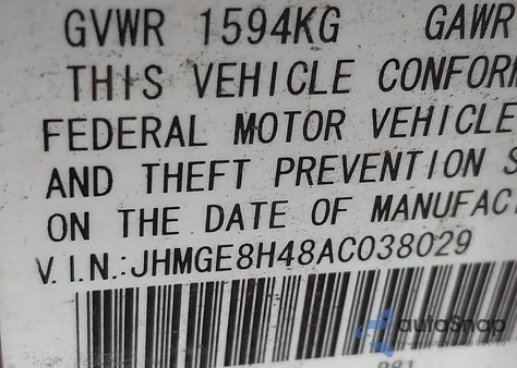 2010 Honda Fit Sport z USA, uszkodzony, nr VIN JHMGE8H48AC038029